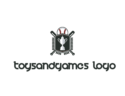 baseball logo with a ball and crossed bats behind a shield featuring a trophy