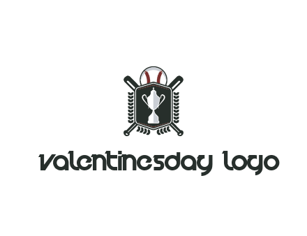 baseball logo with a ball and crossed bats behind a shield featuring a trophy