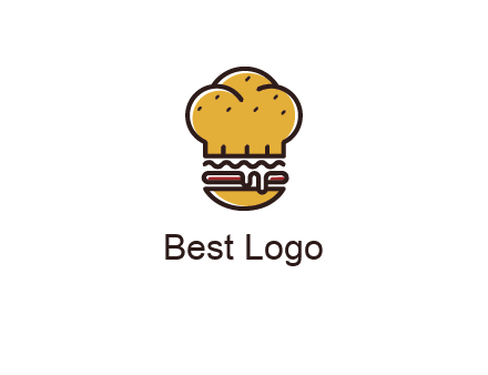burger with a chef's hat upper bun food logo