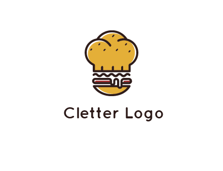 burger with a chef's hat upper bun food logo