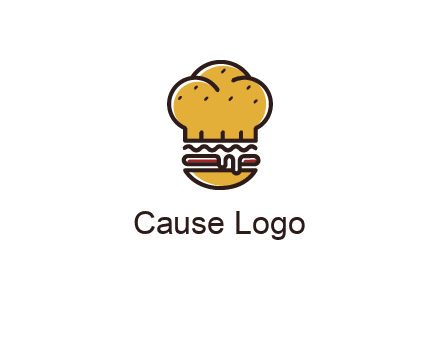 burger with a chef's hat upper bun food logo