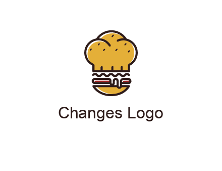 burger with a chef's hat upper bun food logo