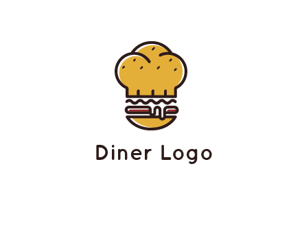 burger with a chef's hat upper bun food logo