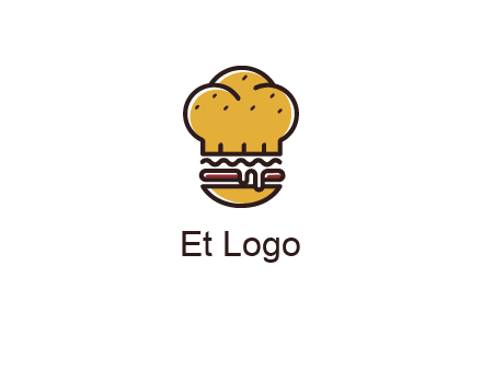 burger with a chef's hat upper bun food logo