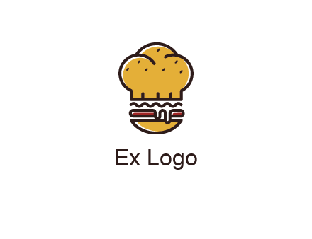 burger with a chef's hat upper bun food logo
