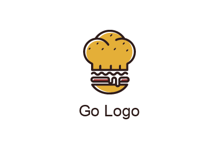 burger with a chef's hat upper bun food logo