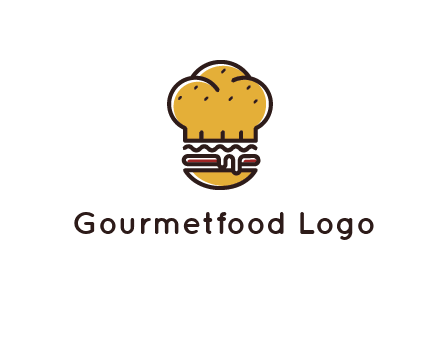 burger with a chef's hat upper bun food logo