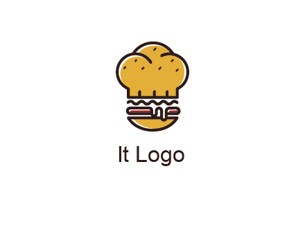burger with a chef's hat upper bun food logo