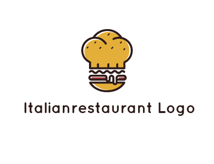burger with a chef's hat upper bun food logo