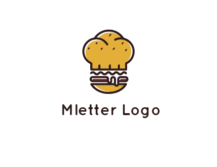 burger with a chef's hat upper bun food logo