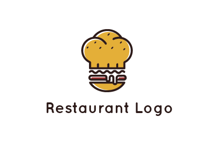 burger with a chef's hat upper bun food logo