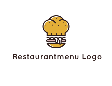 burger with a chef's hat upper bun food logo