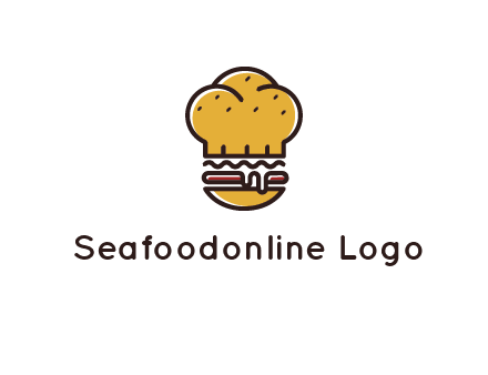 burger with a chef's hat upper bun food logo
