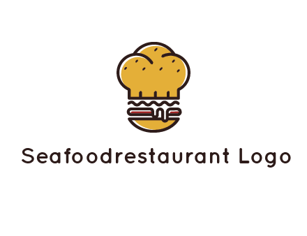 burger with a chef's hat upper bun food logo
