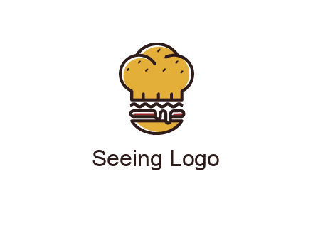 burger with a chef's hat upper bun food logo