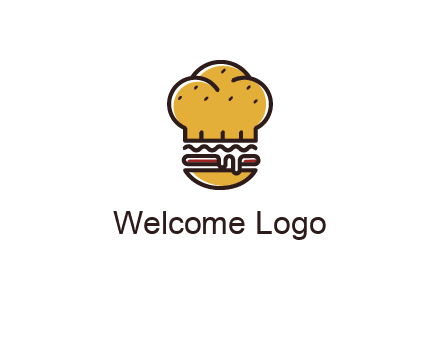 burger with a chef's hat upper bun food logo