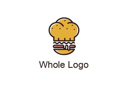 burger with a chef's hat upper bun food logo