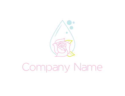 droplet behind a rose with bubbles for a spa or beauty salon logo