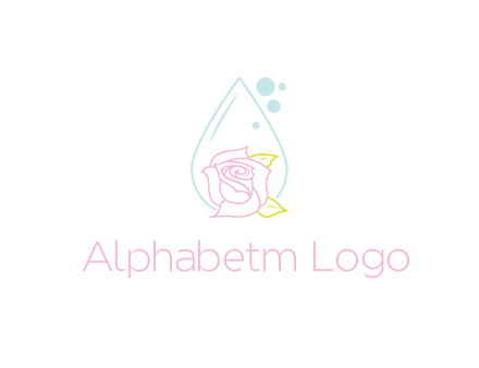 droplet behind a rose with bubbles for a spa or beauty salon logo