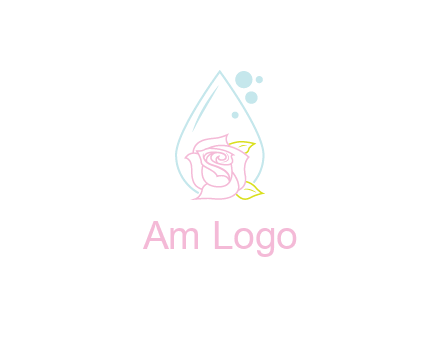droplet behind a rose with bubbles for a spa or beauty salon logo