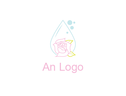 droplet behind a rose with bubbles for a spa or beauty salon logo