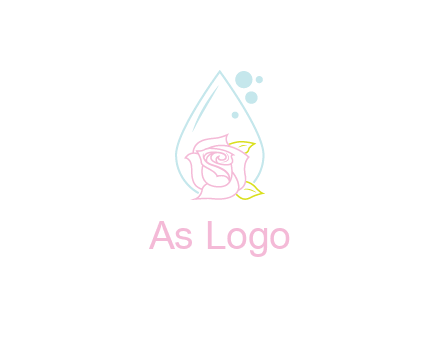 droplet behind a rose with bubbles for a spa or beauty salon logo