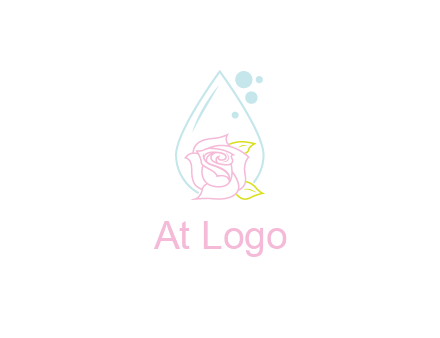 droplet behind a rose with bubbles for a spa or beauty salon logo
