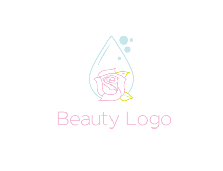 droplet behind a rose with bubbles for a spa or beauty salon logo