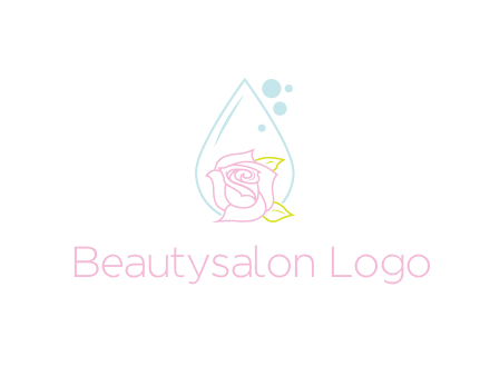droplet behind a rose with bubbles for a spa or beauty salon logo