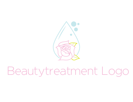 droplet behind a rose with bubbles for a spa or beauty salon logo