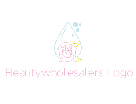 droplet behind a rose with bubbles for a spa or beauty salon logo