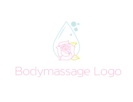 droplet behind a rose with bubbles for a spa or beauty salon logo