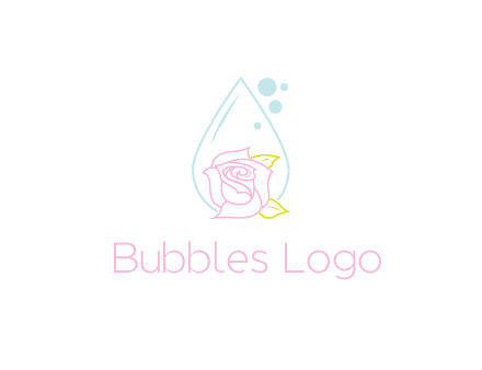 droplet behind a rose with bubbles for a spa or beauty salon logo