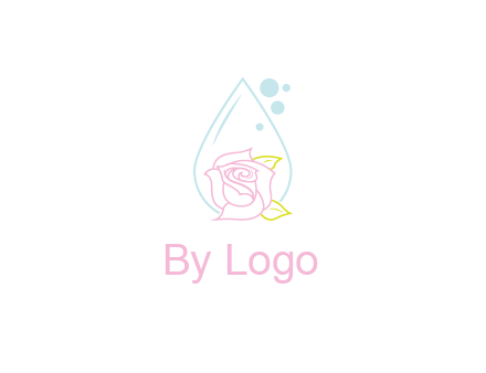 droplet behind a rose with bubbles for a spa or beauty salon logo
