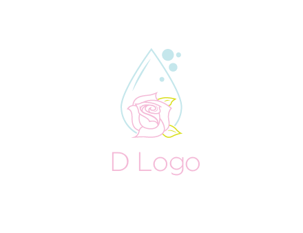 droplet behind a rose with bubbles for a spa or beauty salon logo