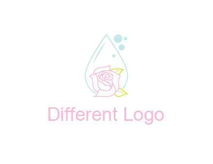 droplet behind a rose with bubbles for a spa or beauty salon logo