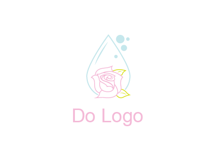 droplet behind a rose with bubbles for a spa or beauty salon logo