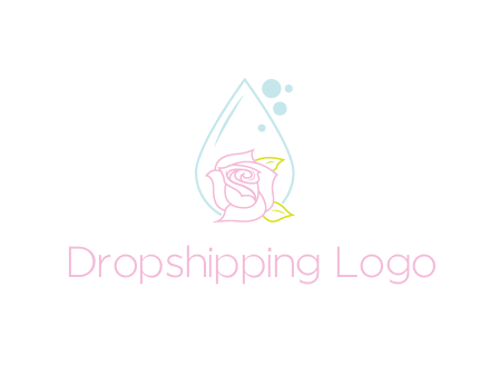 droplet behind a rose with bubbles for a spa or beauty salon logo