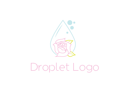 droplet behind a rose with bubbles for a spa or beauty salon logo