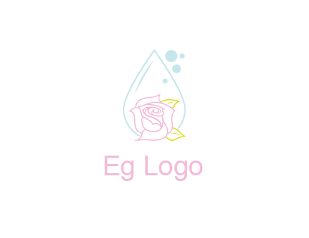 droplet behind a rose with bubbles for a spa or beauty salon logo