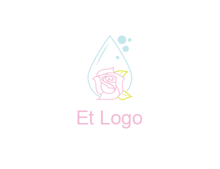 droplet behind a rose with bubbles for a spa or beauty salon logo