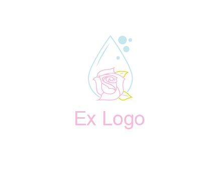 droplet behind a rose with bubbles for a spa or beauty salon logo