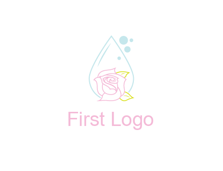 droplet behind a rose with bubbles for a spa or beauty salon logo