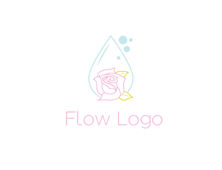 droplet behind a rose with bubbles for a spa or beauty salon logo