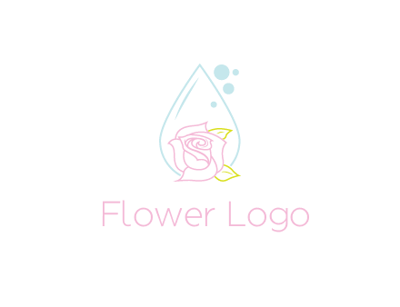droplet behind a rose with bubbles for a spa or beauty salon logo