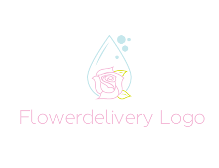 droplet behind a rose with bubbles for a spa or beauty salon logo