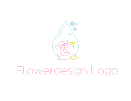 droplet behind a rose with bubbles for a spa or beauty salon logo