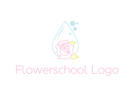 droplet behind a rose with bubbles for a spa or beauty salon logo