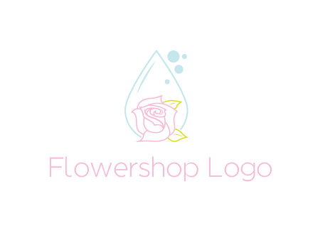 droplet behind a rose with bubbles for a spa or beauty salon logo