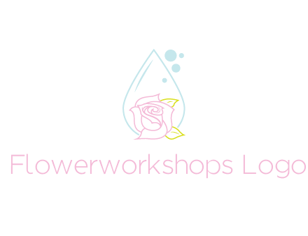 droplet behind a rose with bubbles for a spa or beauty salon logo